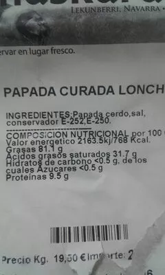 Lista de ingredientes del producto papada curada Maskarada 200 g