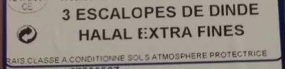 Lista de ingredientes del producto Escalopes de dinde Halal (x 3) extra fines Dia 408 g (3 escalopes)