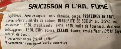 Lista de ingredientes del producto Saucisson à l'ail Jacky LEDUC 