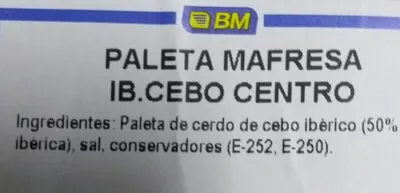 Lista de ingredientes del producto paleta  iberica cerdo BM 115g