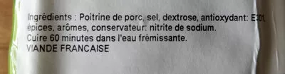 Lista de ingredientes del producto Poitrine fumée à cuire Jean-Louis AMIOTTE SA A la coupe