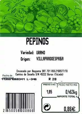 Lista de ingredientes del producto Pepinos Reypama 2 piezas