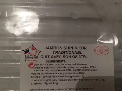 Lista de ingredientes del producto Jambon superieur traditionnel cuit avec son os La Salaison Pertuisienne 