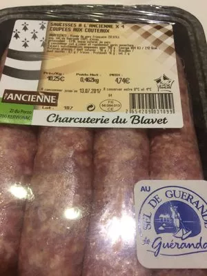 Lista de ingredientes del producto Saucisses a l ancienne coupees aux couteaux Charcuterie Du Blavet 462 g