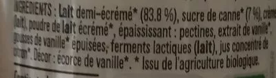 Lista de ingredientes del producto Bio à boire Vanille Les 2 Vaches 