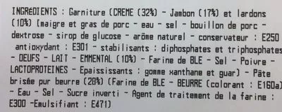 Lista de ingredientes del producto Quiche Lorraine Recette Alsacienne Kirkland, Costco 