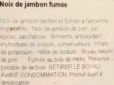 Lista de ingredientes del producto Noix de jambon fumée Henri Raffin 