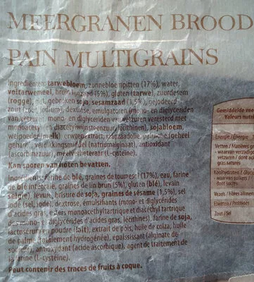 Lista de ingredientes del producto Pain Multigrains  600 g