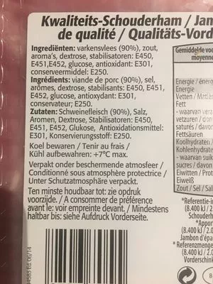 Lista de ingredientes del producto Jambon d’épaule Aldi 