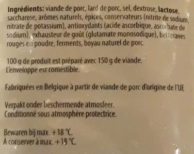 Lista de ingredientes del producto Saucisse De Campagne Delifin 