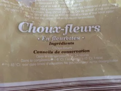 Lista de ingredientes del producto Choux fleurs en fleurettes frais et surgeles  