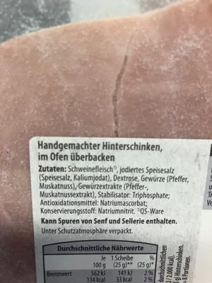 Lista de ingredientes del producto Hinterschinken Meine Metzgerei 195 g