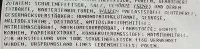 Lista de ingredientes del producto Frankfurter Würstchen Kier 0,565 kg