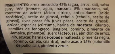 Lista de ingredientes del producto arroz con pollo al curry Bofrost 300 g