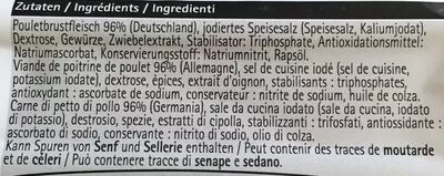 Lista de ingredientes del producto Charcuterie de poulet Lidl 150 g