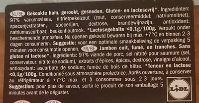 Lista de ingredientes del producto jambon cuit et fumé Dulano 250 g