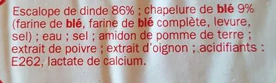 Lista de ingredientes del producto 2 escalopes de dinde a la milanaise Volandry 