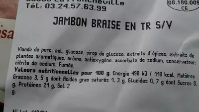 Lista de ingredientes del producto Jambon braisé en tr  