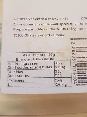 Lista de ingredientes del producto Fleurette de choux fleur  