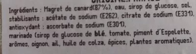 Lista de ingredientes del producto Magret de canard mariné  