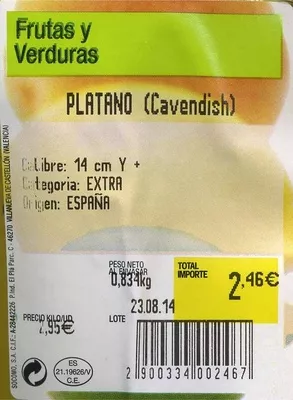 Lista de ingredientes del producto Plátanos de Canarias Socomo 830 g (variable)