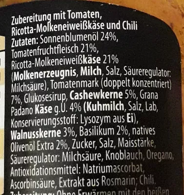 Lista de ingredientes del producto Freihofer Gourmet Pesto Siciliana Freihofer Gourmet 190