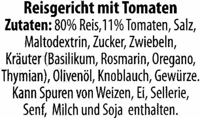 Lista de ingredientes del producto Risotto mit Tomaten Italia 250 g (2 x 125 g)