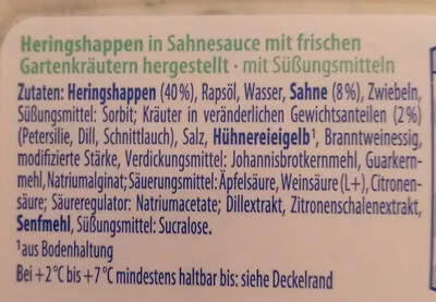 Lista de ingredientes del producto Heringshappen in Sahnesauce Nordholmer 250 g