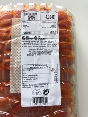 Lista de ingredientes del producto Lomo de cerdo adobado Carrefour 