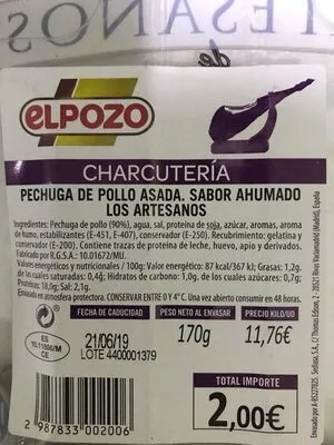 Lista de ingredientes del producto Pechuga de pollo asada elpozo 