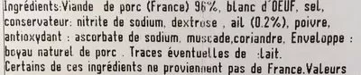 Lista de ingredientes del producto Saucisson Cuit à l'Ail Fumé Guyader 160 g