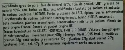 Lista de ingredientes del producto Mousse de Canard Henaff 