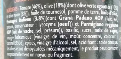 Lista de ingredientes del producto Sauce aux olives façon pesto rosso Tramier 190 g