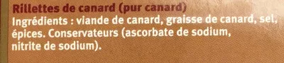 Lista de ingredientes del producto Rillettes de Canard pur Canard Feyel 160 g