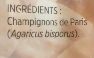 Lista de ingredientes del producto Champignon de Paris emincé 1er choix Toupargel 