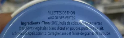 Lista de ingredientes del producto Rillettes de Thon aux Olives Vertes Petit Navire 125 g ℮