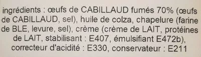 Lista de ingredientes del producto Tarama 70% œufs de cabillaud Petrovskaya 250 g