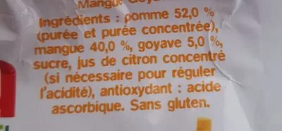 Lista de ingredientes del producto Ma pause Fruit Pomme Mangue Goyave Materne 120 g e