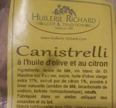 Lista de ingredientes del producto Canistrelli à l'huile d'olive et au citron Huilerie Richard 