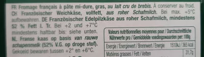 Lista de ingredientes del producto Roquefort Société 100 g