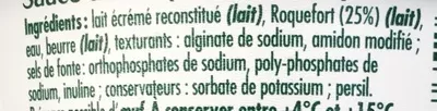 Lista de ingredientes del producto La sauce au Roquefort Société 230 g