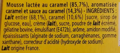 Lista de ingredientes del producto Desserts mousse au caramel La Laitière, Nestlé 236 g e