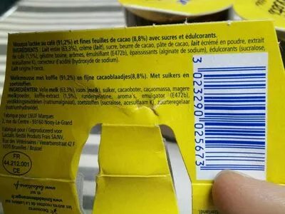 Lista de ingredientes del producto Feuilleté de mousse café La Laitière, Nestlé 228 g ℮, 4 pots de 57 g