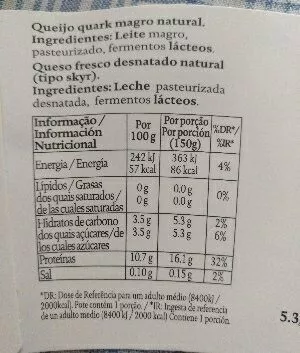 Lista de ingredientes del producto Skyr Natural Siggi's 