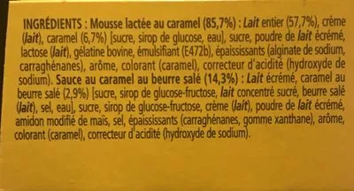 Lista de ingredientes del producto Secret de Mousse Caramel au Beurre Salé La Laitière 