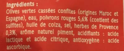 Lista de ingredientes del producto Olives vertes cassées Les Jardins De St Benoit 