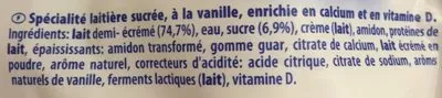 Lista de ingredientes del producto Danonino vanille Danone 70 g