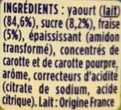 Lista de ingredientes del producto Velouté Fruix Fraise Danone 500 g (4 * 125 g)