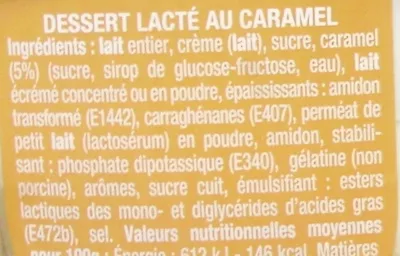 Lista de ingredientes del producto Danette (le Liégeois Caramel) 4 Pots Danone, Danette 400 g (4 x 100 g)