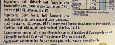 Lista de ingredientes del producto Actimel original et fraise Danone, Actimel 